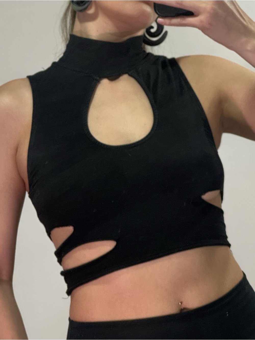 Dolls Kill Black Sleeveless Mock Neck Cutout Crop Top